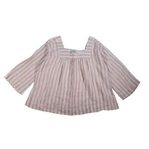 Rachel Zoe Women's Pink White Striped 100% Linen Square Neck Peasant Blouse Sz M